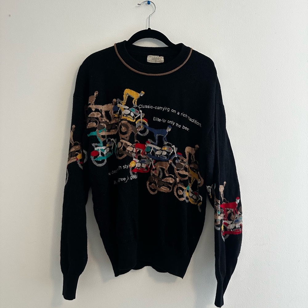 Black Crew Neck Sweater with Festive Design